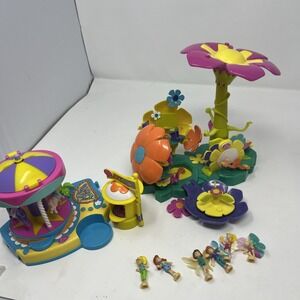 Polly Pocket Fairy Flower Garden Amusement Park Carousel Playset 6 Figures Lot